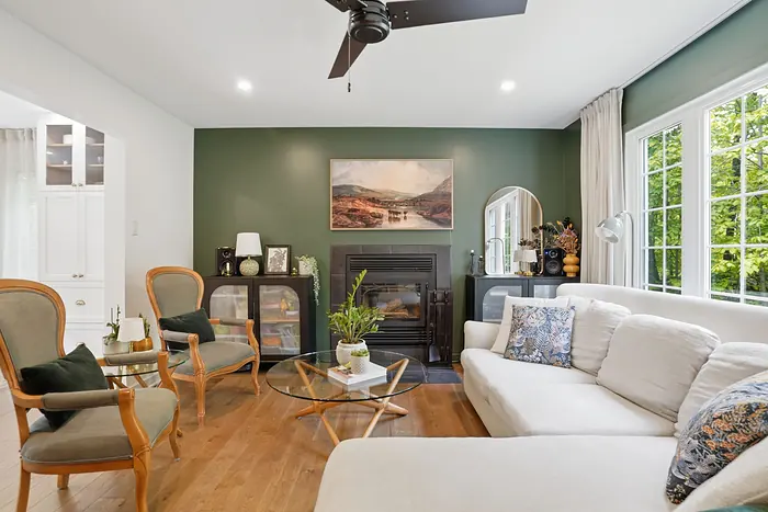 Living room with a sage accent wall